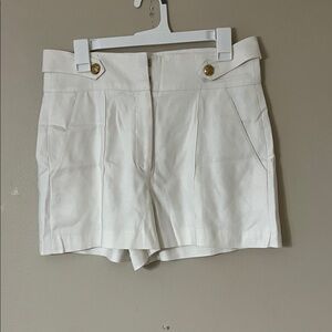 Veronica Beard Cream High Waist Shorts with Gold Accents